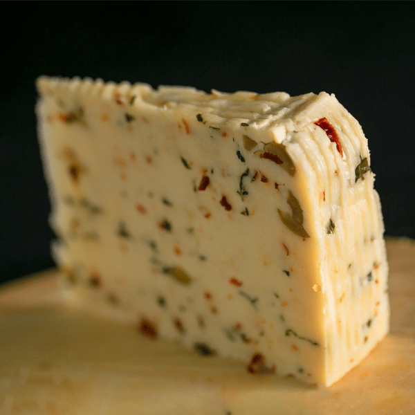 Pecoricco Sicilian cheese with olives, chilli pepper and arugula