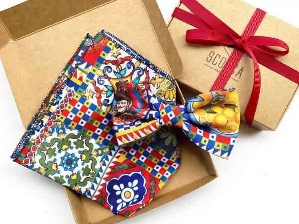 Papillon e Pochette Sicilian Style (pattern carretto siciliano) by Scocca Papillon